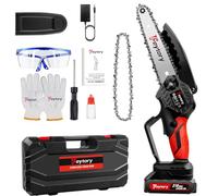 Mini tronçonneuse sans fil 700 W avec 2 batteries 21 V 1,5 Ah et chargeur, 2 chaînes, plaque de guidage, tronçonneuse électrique, tronçonneuse manuelle, batterie pour sécateur, coupe du bois
