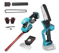Mini tronçonneuse sans fil de 6 pouces compatible avec Makita 18 V (sans batterie), tronçonneuse électrique sans balais, 2 en 1, batterie de verrouillage de sécurité, scie à gazon, taille-haie