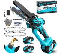 Mini tronçonneuse sans fil de 6 pouces - Scie électrique sans balais avec système d'huile, 2 batteries de 4000 mAh, petite scie à chaîne sans fil avec batterie et chargeur pour couper des arbres