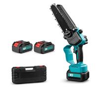 Mini tronçonneuse sans fil de 6 pouces - Tronçonneuse électrique portative alimentée par batterie avec 2 batteries, scie d'élagage compacte à une main avec verrouillage de sécurité pour la coupe