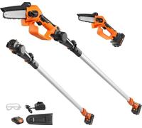 Mini tronçonneuse VEVOR avec batterie 20V 2Ah Moteur sans balais 2 en 1 Elagueuse sur batterie 22000tr/min Tronçonneuse électrique, taille-haie télescopique Scie à branches avec manche télescopique Lo