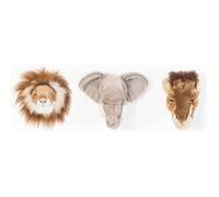 Mini trophées en peluche safari - BIBIB - lot de 3 - lion éléphant girafe