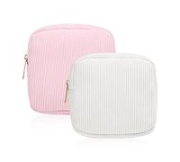 Mini Trousse À Cosmétiques 2 Pièces, Trousse À Cosmétiques Portable, Trousse De Toilette, Sac De Rangement en Velours Côtelé, Sac De Rangement Multifonctionnel, Blanc