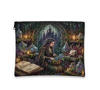 Mini trousse de maquillage portable en toile avec fermeture éclair, lanterne mystique fantaisie, crâne, vert automne, pour voyage, sac à main, salle de bain, coiffeuse et rangement quotidien, vert