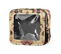 Mini trousse de maquillage transparente avec motifs floraux et grues pour femmes et filles, Floral Beige Scandinave, 1 Size