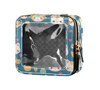 Mini trousse de maquillage transparente motif zigzag couleur jamaïcaine pour femmes et filles Organiseur de vernis à ongles Sac de voyage, Drôle mignon visage coloré de chats sur bleu, 1 Size