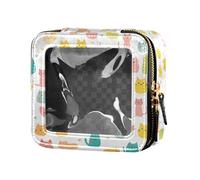 Mini trousse de maquillage transparente peinte en forme de fourmi amusante pour femmes et filles - Organiseur de cosmétiques pour soins de la peau, Chat fluo coloré, Taille unique