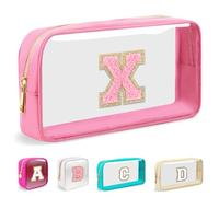 Mini trousse de maquillage transparente personnalisée, en nylon chenille Preppy A-Z avec fermeture éclair, petite pochette mignonne de voyage, trousse de toilette, S - Rose, X
