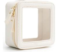 Mini trousse de maquillage transparente - Petite trousse de toilette de voyage, approuvée par la TSA avec fermeture éclair pour homme et femme (blanc, Aveniee), ecru, 12.7*5.3*12.7CM, mini trousse