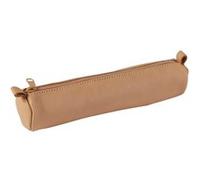 Clairefontaine 8303C - Trousse Scolaire Ronde Ø3,5x18 cm en Cuir Véritable, Beige