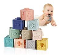 Mini Tudou Baby Blocks Blocs de Construction Souples Jouets pour bébé Anneaux de Dentition Jouet Éducatif Squeeze Jouer avec des nombres Animaux Formes Textures 6 Mois et Plus 12PCS