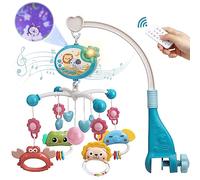 Mini Tudou Bébé Mobile de Berceau Musical avec Projection D'étoiles & Fonction de Chronométrage,Télécommande Boîte à Musique avec Lumière,Hochets D'animaux pour Enfants,Jouet pour Nouveau-né