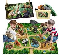 Mini Tudou Safari Figurines Animaux Jouets 12 PCS Con Tapis de Jeu 145x98cm
