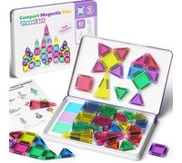 Mini tuiles magnétiques | Blocs magnétiques de Voyage 40 pièces | Boîte en Fer Protable | Jouets d'apprentissage STEM Montessori | Jouets magnétiques pour Filles garçons 3+ Ans