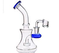 Mini tuyau d'eau en verre de 15,2 cm Recycler Dab Rigs Bong en verre percolateur avec clou banger de 14 mm (bleu)