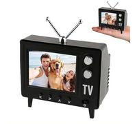 Mini TV rétro, maison de poupée à l'échelle 1:12, mini télé vintage rechargeable qui peut lire des vidéos avec écran 720p, mémoire 8 Go, prend en charge les écouteurs et la lecture USB, pour maison de