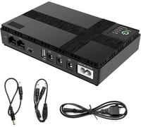 Mini UPS Batterie de secours pour routeur, groupe de continuité avec 10 400 mAh PowerBank, USB sortie 5 V 2 A USB et 5 V 9 V 12 V 2 A DC, caméras de sécurité, smartphone, 36 Wh