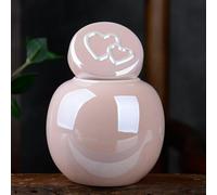 Mini urne funéraire pour chats et chiens - Pot hermétique portable en céramique rose, joint étanche à l'humidité, pour commémorations, funérailles, honneur, capacité de 350 ml, couvercle à motif cœur