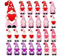 Mini Valentine's Day Gnomes - 25 Pack Heart-Shaped Rubber Figurines, Cute Tiny Hideable Elf Dolls Decor, 1.57 Inch Table Shelf Mantel Ornaments, Adorable Party Favors For Valentine Celebrations