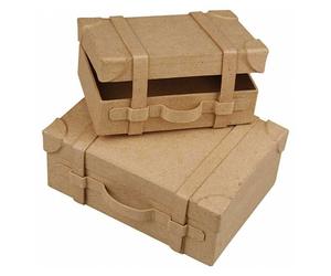 Mini-valises - CREOTIME - Vintage - Papier mâché - 7,5 x 11 cm et 10 x 14 cm - Marron