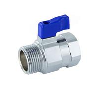 Mini vanne à bille 3/4" I Vanne d'arrêt I Laiton I Chrome I Poignée de levier bleu I Passage réduit I PN 16 I BSP I Filetage intérieur x filetage extérieur I MF