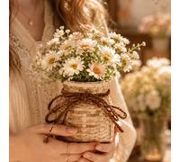 Mini vase en rotin tressé avec nœud en jute, 5.12" /13cm Panier à fleurs rustique fait main pour fleurs séchées & fraîches, décoration de bureau de style ferme, accent de centre de table de mariage bo
