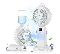 Mini Ventilateur Brumisateur Portable USB - 3 in 1 Blanc Petit Ventilateur Rechargeable, 4000mAh Puissant Ventilateur Main Pliant, 5 Vitesses, pour Voyage, Bureau, Camping, Table