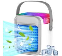 Mini Ventilateur de Climatiseurs Portables Rafraichisseur Rechargeable par USB avec 7 Types de Lumières et 3 Vitesses de Vent, Unité de Climatisation Portable 3 en 1 avec Vents Froids Forts