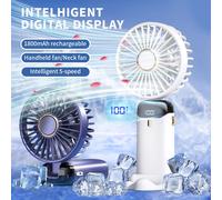 Mini ventilateur de cou portable avec support de téléphone et écran d'affichage, aste par USB, compatible avec Gér5 Speed, 1800mAh vert
