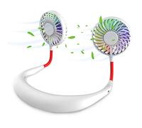 Mini ventilateur de cou portable, mains libres, rechargeable, portable, ventilateur de bureau, ventilateur de collier avec double tête de vent, lumière LED à 3 vitesses, pour voyage, sport, extérieur,