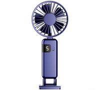 Mini ventilateur portable avec cinq niveaux de vent, structure pliable, charge USB, faible bruit, idéal pour les voyages et le bureau, blanc (bleu)