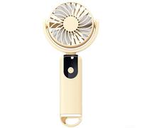 Mini ventilateur portable avec écran LED pour une visibilité en temps réel 3 niveaux de vent rechargeable par USB et mousqueton (beige)