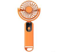 Mini ventilateur portable avec écran LED pour une visibilité en temps réel 3 niveaux de vent rechargeable par USB et mousqueton (orange)