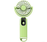 Mini ventilateur portable avec écran LED pour une visibilité en temps réel 3 niveaux de vent rechargeable par USB et mousqueton (vert)