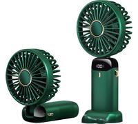 Mini-ventilateur portable N15 avec affichage LED, 5 vitesses de vent, pliable à 90 degrés, peut être utilisé comme support de téléphone portable, avec cordon (batterie au lithium intégrée), vert