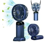 Mini Ventilateur Portable Rechargeable par USB 5 Vitesses avec Base Batterie 6500 mAh Ventilateur de Bureau Pliable, Bleu