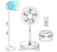 LBSTP Portable Oscillant Ventilateur sur Pied Silencieux avec Télécommande - 9'' Pliable Ventilateurs avec Minuterie USB 7200mAh Rechargeable Table Fan pour Chambre Bureau Voyage Blanc
