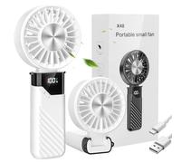 Mini Ventilateur Portable, USB Rechargeable Ventilateur a Main Silencieux Avec 5 vitesses, Petit Ventilateurs de Poche Pliable, Ventilo Portatif Hand Fan de Bureau et D'extérieur (Blanc)