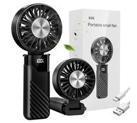 Mini Ventilateur Portable, USB Rechargeable Ventilateur a Main Silencieux Avec 5 vitesses, Petit Ventilateur de Poche Pliable, Ventilo Portatif Hand Fan de Bureau et D'extérieur (Noir)