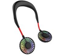 Mini ventilateur tour de cou portable, mains libres USB, rechargeable, ventilateur de bureau, ventilateur de collier avec double tête de vent, 3 vitesses, lumière LED pour voyage, sport, extérieur,