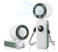 Mini Ventilateur Turbo Portable avec Refroidissement par Glace, 6000 mAh Ventilateur à Main Rechargeable, Vitesse Variable de 1à100, Ventilo Portable pour Maison, Bureau, Extérieur, Voyage-Blanc Vert