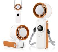 Mini Ventilateur Turbo Portable avec Refroidissement par Glace, 6000 mAh Ventilateur à Main Rechargeable, Vitesse Variable de 1à100, Ventilo Portable pour Extérieur, Voyage, Maison-Blanc Orange