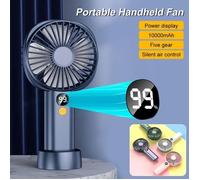 Mini Ventilateur - USB - Portable - 5 Vitesses - Couleur Bleue - 10 000 mAh