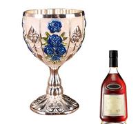 Mini verre à calice - 30 ml en de zinc rétro en relief motif floral élégant - Ornements d'armoire à vin pour maison, bar, mariage, cadeau, petite tasse à vin pour bière, cocktail, whisky
