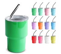 Mini verres à shot avec couvercles et pailles - Mini verres à shot colorés en acier inoxydable pour fête de mariage, whisky, bar à cocktails (vert gazon, 200 ml)