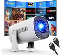 Mini Vidéoprojecteur 4K 1080P Projecteur avec Modes Étoiles WiFi6 y Bluetooth Projecteur avec Apps et Android TV OS, Auto Keystone Haut-parleurs Stéréo, Compatible avec TV Stick/Smartphone/HDMI, Blanc