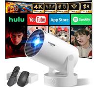 Mini Vidéoprojecteur 4K Portable, Wifi 6, Bluetooth 5.4, Auto Keystone 180°, Apps Intégrées, HDMI/TV Stick/USB/PC/PS5 - Blanc