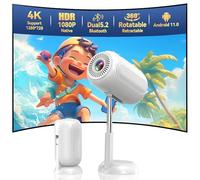 Mini vidéoprojecteur 4K pour la Chambre, HD 1080p Portable Smart Voice Video Projector, Auto Keystone, Liftable and Adjustable for Home Theater Support HDMI/USB/Android/iOS/TV Stick