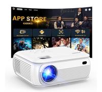 Mini Vidéoprojecteur WiFi et Bluetooth, 1080P Natif, Support 4K, Haut-parleurs Premium, Smart Android TV OS, Wi-Fi 6, Bluetooth 5.2 et Correction Trapézoïdale Automatique, Blanc