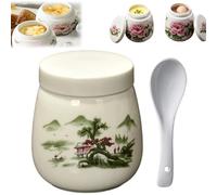 Mini Vintage Ceramic Coddled Egg Cups with Lids, 220ml Egg Cooker Dessert Cups for Breakfast, Table Treasure Chawanmushi Steamed Eggs Dish